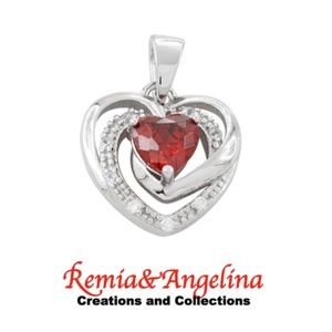 Sterling Silver Precious Heart Garnet CZ Pendant